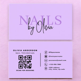 Carte De Visite Spécialiste des ongles de code QR violet Typograph