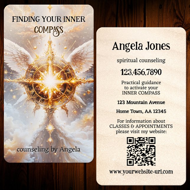 Carte De Visite Spiritual Counseling Psychic Guidance (Professional business card for a  psychic or counselor featuring a winged compass)