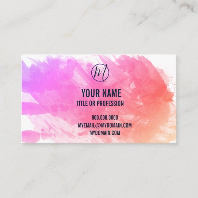 Carte De Visite Splash Purple and Pink Your Name & Title, ZEA (Devant)