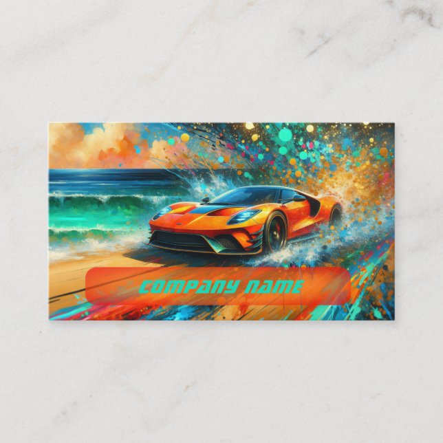 Carte De Visite Sportscar orange vibre sur une plage tropicale (Devant)