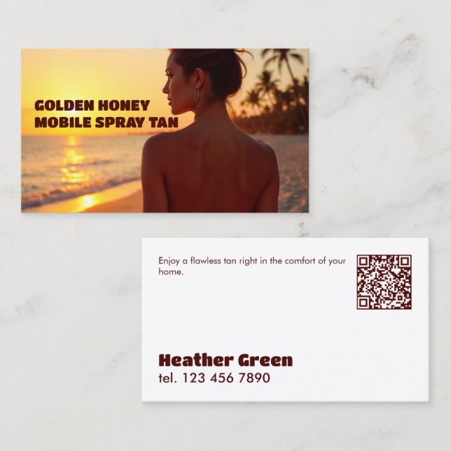 Carte De Visite Spray mobile QR personnalisé bronzage (Devant / Derrière)