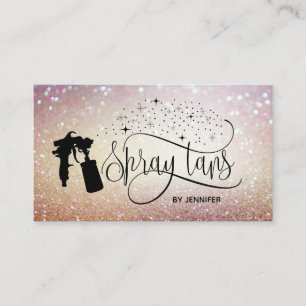 Carte De Visite Spray tan script parties scintillant or marbre tex