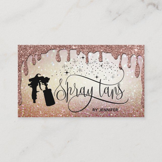 Carte De Visite Spray tan script parties scintillant or marbre tex (Devant)