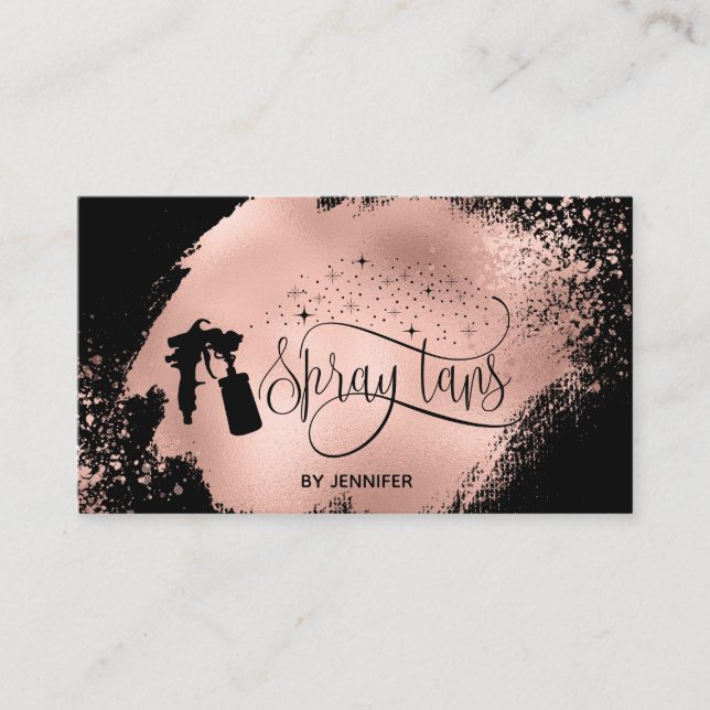Carte De Visite Spray tan script parties scintillant rose or splas (Devant)