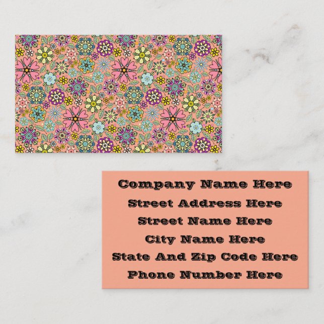 Carte De Visite Spring Season Retro Flower Colors Seamless Pattern (Devant / Derrière)