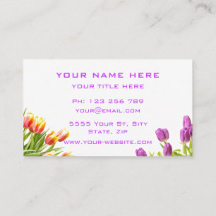 Carte De Visite Spring Tulips Garden Floral Élégant Professionnel