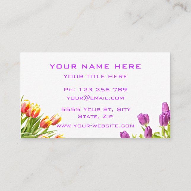 Carte De Visite Spring Tulips Garden Floral Élégant Professionnel (Dos)