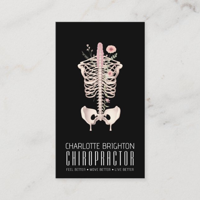 Carte De Visite Squelette floral Chiropractor Black Nomination & (Devant)
