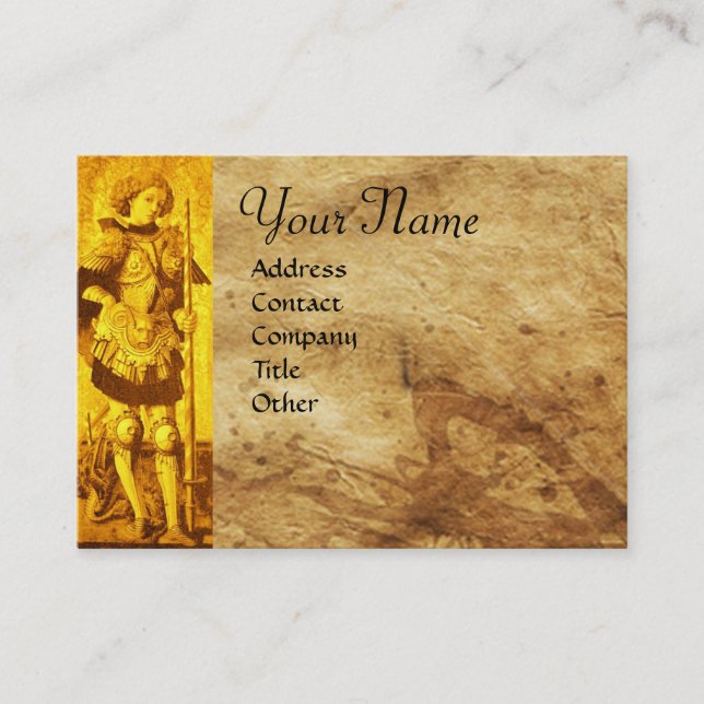 Carte De Visite ST.GEORGE, DRAGON Parchment Monogramme or jaune (Devant)
