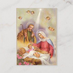 Carte De Visite St Joseph, mère Mary, bébé Jésus, anges saints