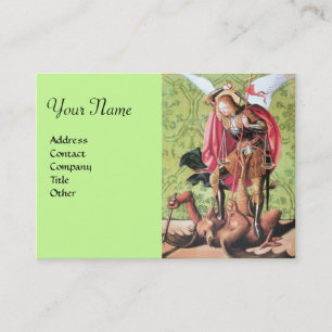 Carte De Visite ST. MICHAEL, DRAGON ET JUSTICE, vert rouge brun