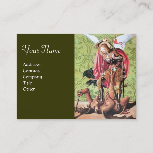 Carte De Visite ST. MICHAEL, DRAGON ET JUSTICE, vert rouge brun (Devant)