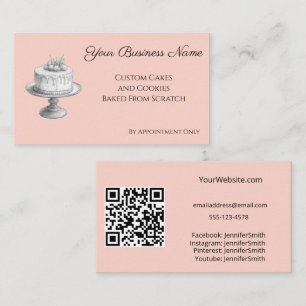 Carte De Visite Stand de gâteau Élégant Boulangerie Pêcher QR Code