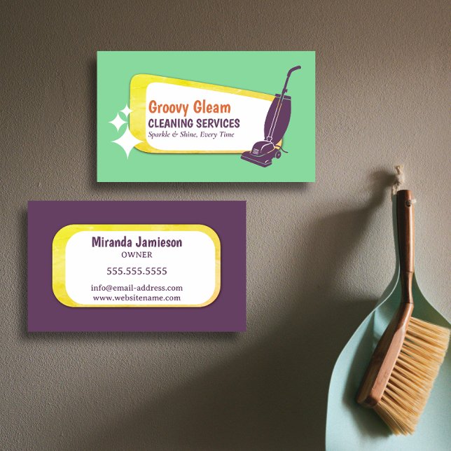 Carte De Visite Stand Out Retro Vacuum Professional Cleaning (Retro upright vacuum cleaning business card front and back.)