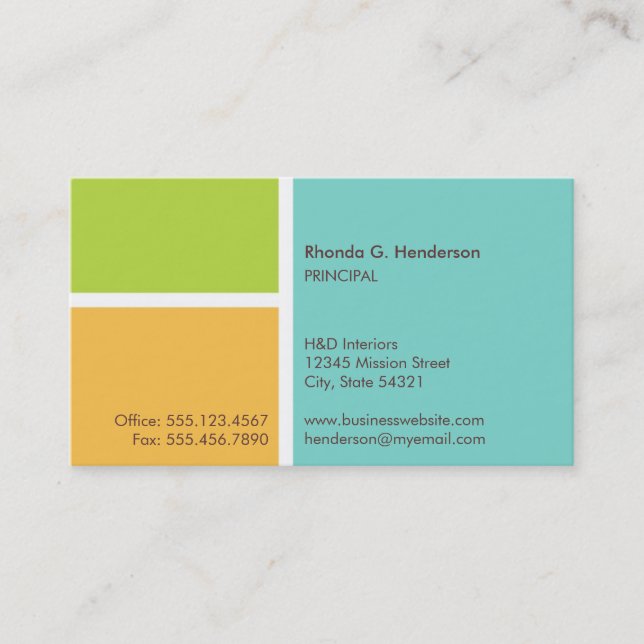 Carte De Visite Standard moderne bloc de couleur turquoise profess (Devant)