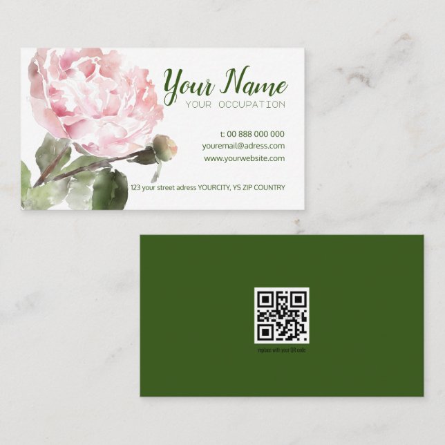 Carte de visite standard Watercolor Peony (Devant / Derrière)