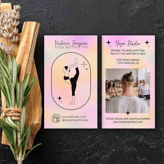 Carte De Visite Star rose dégradé Yoga professeur studio professeu (Créateur téléchargé)