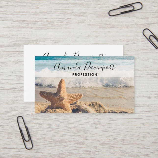 Carte De Visite Starfish sur une plage de sable Photo (Devant/Arrière en situation)