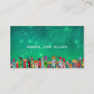 Carte De Visite Stars Galaxy Green Aquatic Baby Sitter Enseignant