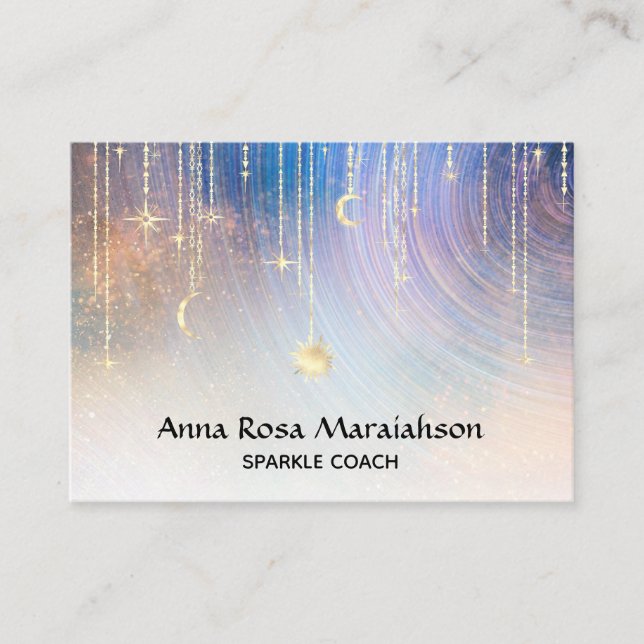 Carte De Visite *~* Stars Gold Sparkle Moon Sun Celestial Rainbow (Devant)