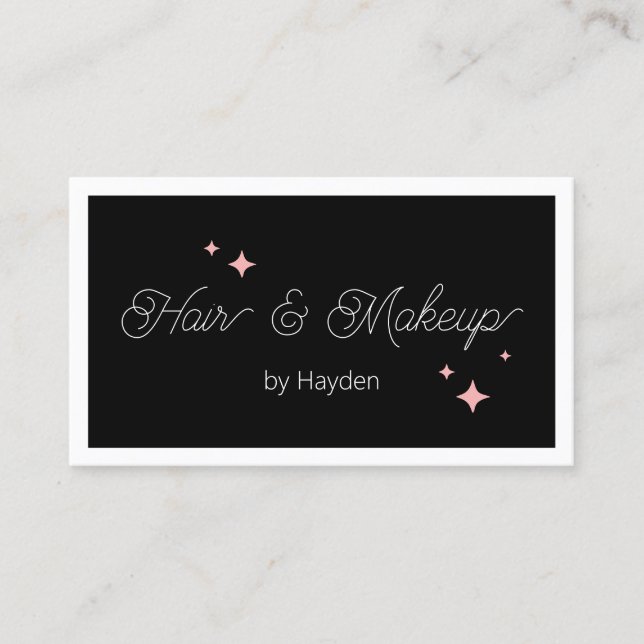 Carte De Visite Stars Retro Rose Cute Script Beauté noire (Devant)