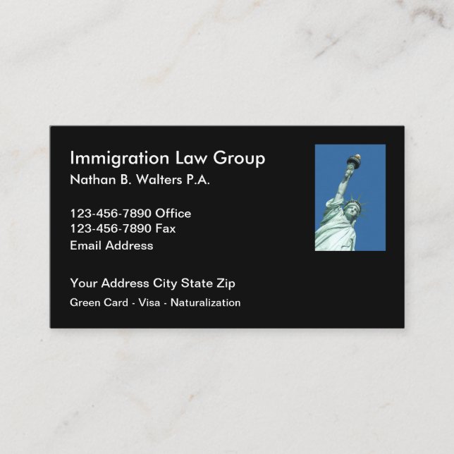 Carte De Visite Statue d'avocat d'immigration de la liberté (Devant)