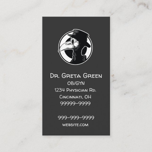 Carte De Visite Steampunk Plague Doctor Bird Mask B/W (Devant)