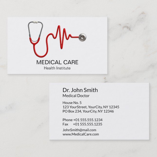 Carte De Visite Stethoscope ECG Wave Médicale EKG Heartbeat Line (Devant / Derrière)