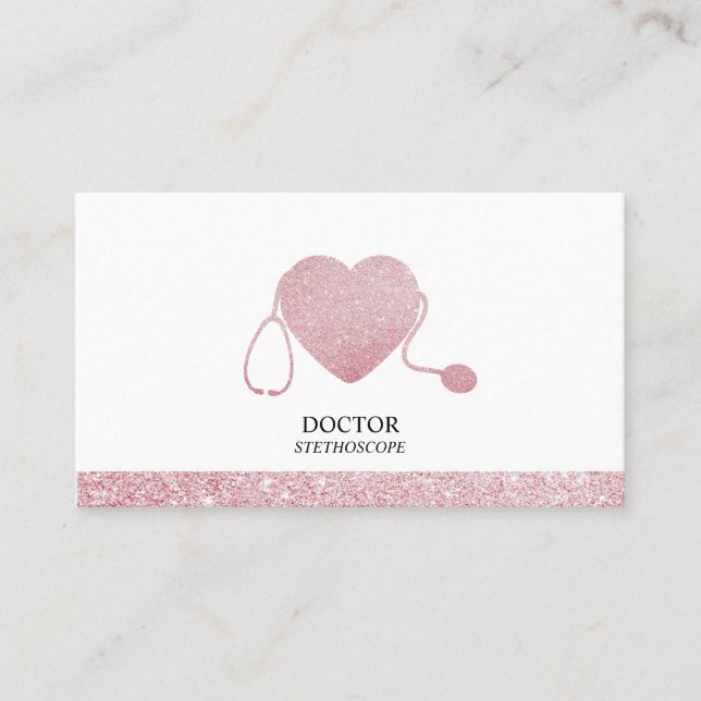 Carte De Visite Stéthoscope Rose Sparkling Docteur Coeur (Devant)
