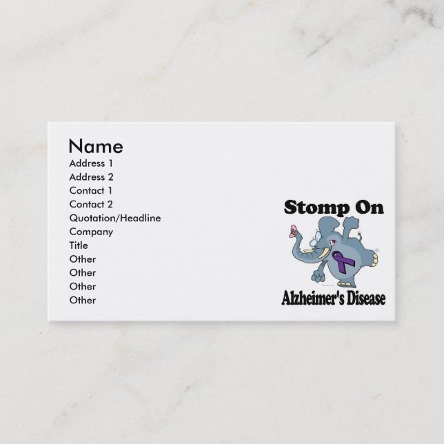 Carte De Visite Stompe éléphante sur la maladie d'Alzheimer (Devant)