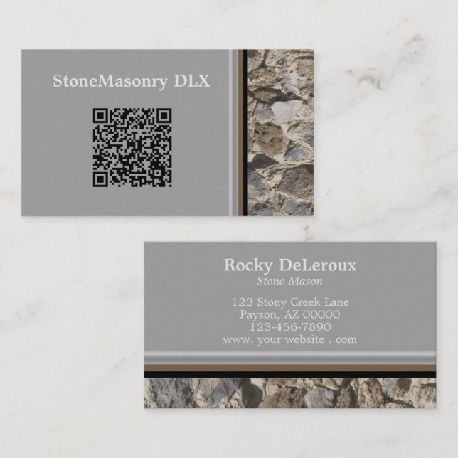Carte De Visite Stonemason Rustique Rock Bordure QR Code (Devant / Derrière)