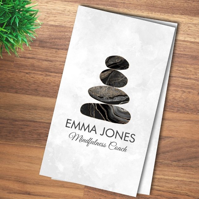 Carte De Visite Stones Zen Marbre noir et or - Minimal (Créateur téléchargé)