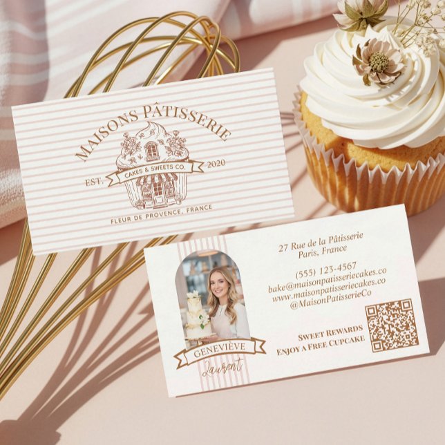 Carte De Visite Stripe Floral Cupcake Bakery Cake Designer Shop (Stripe Floral Cupcake Bakery Cake Designer Shop Business Card)