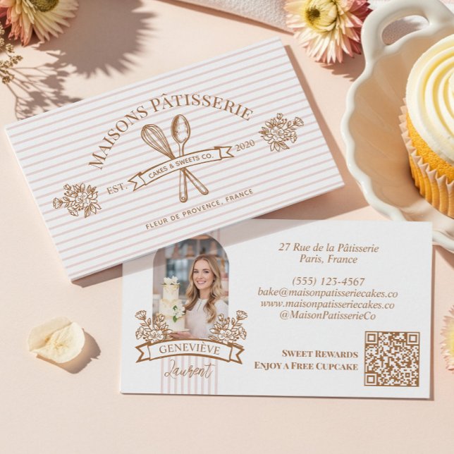 Carte De Visite Stripe Floral Whisk Spoon Bakery Cake Designer (Stripe Floral Whisk Spoon Bakery Cake Designer Business Card)