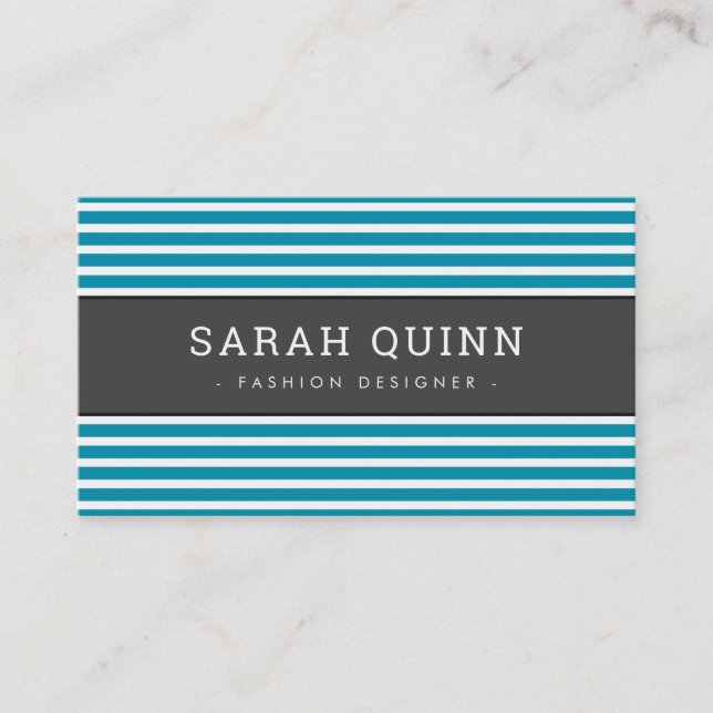 Carte De Visite STRIPE MINIMALE MODERNE aqua bleu gris foncé blanc (Devant)