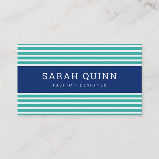 Carte De Visite STRIPE MINIMALE MODERNE Jade vert marine bleu blan (Devant)