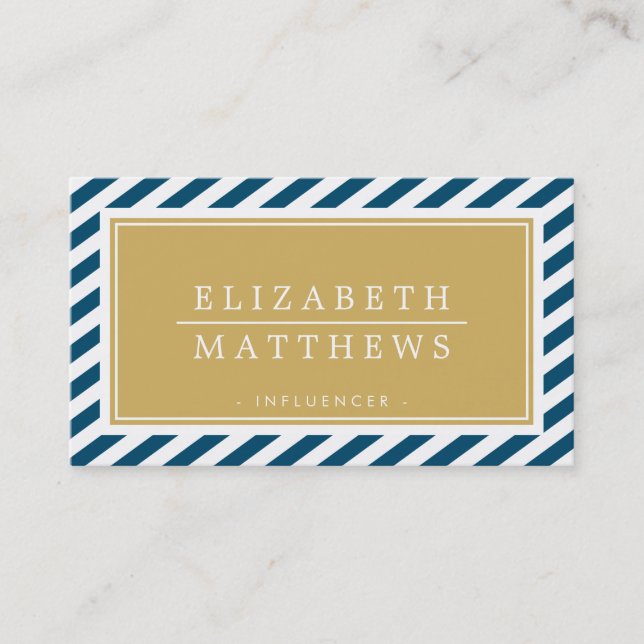 Carte De Visite STRIPE MODERNE fraise design marine or blanc (Devant)