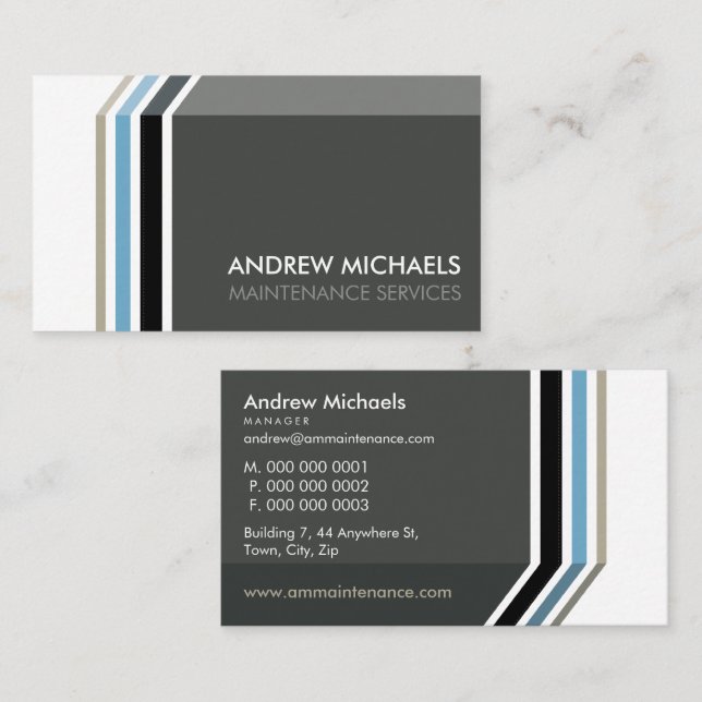 Carte De Visite STRIPE MODERNE SIMPLE tendance gris bleu masculin (Devant / Derrière)