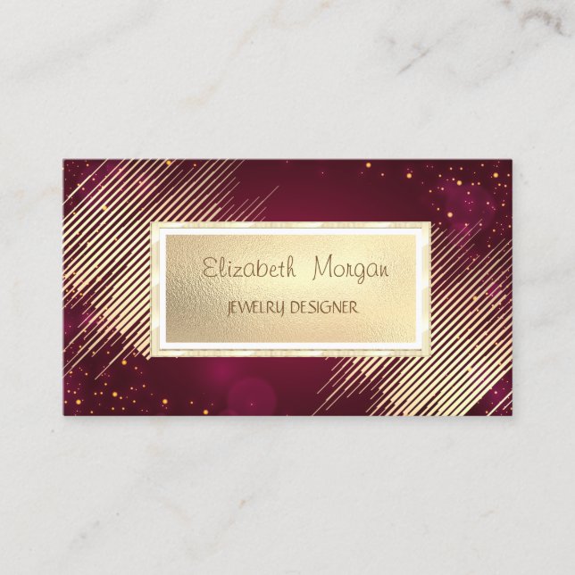 Carte De Visite Stripes d'or moderne, Frame Red Jewelry Designer (Devant)