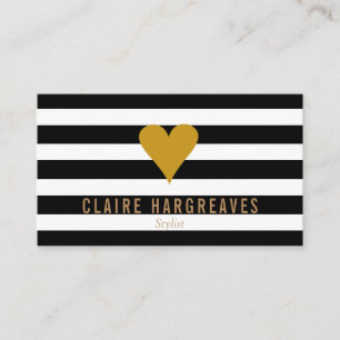 Carte De Visite Stripes moderne Gold Heart Professional