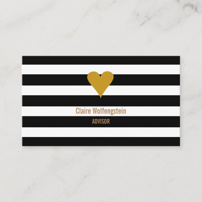 Carte De Visite Stripes moderne Gold Heart Professional (Devant)