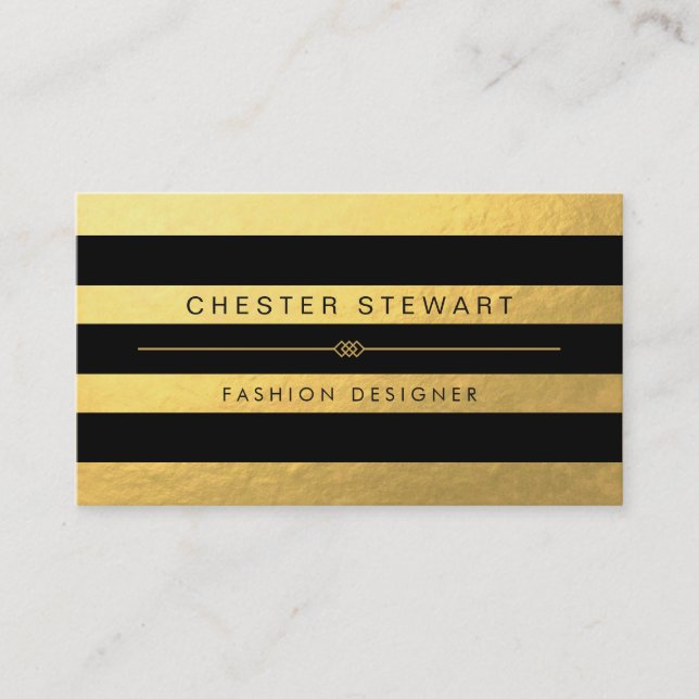 Carte De Visite Stripes noires en or de luxe - Personnalisé Mode (Devant)