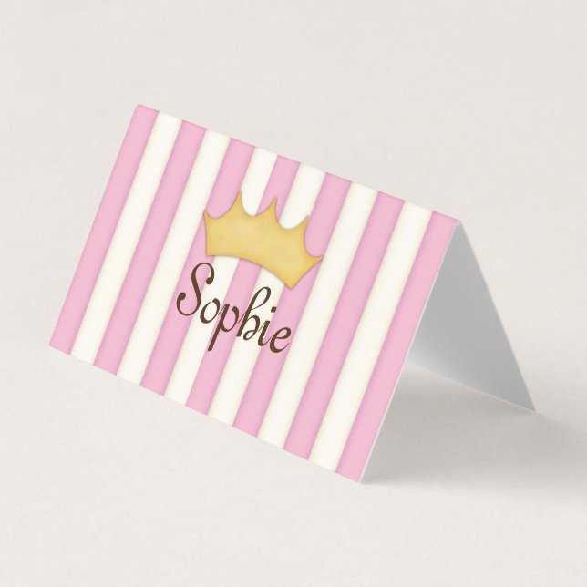 Carte De Visite Stripes roses Date de jeu personnalisée Princesse (Devant)