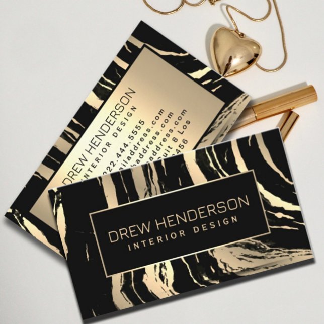 Carte De Visite Stripes Zèbre Noir et Or Moderne (#zazzle made #makeupartistbusinesscard #designerbusinesscard #dolgfoil #blackandgold)