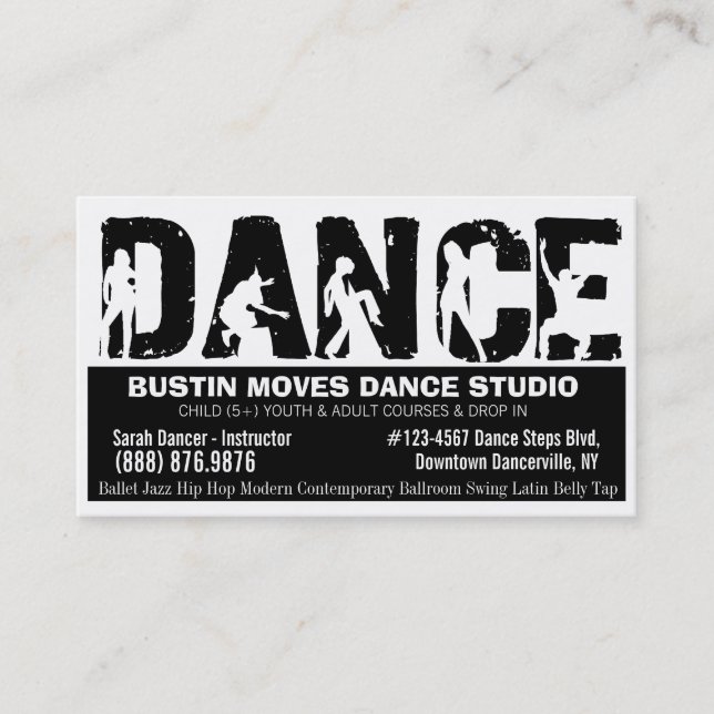 Carte De Visite Studio audacieux de DANSE noir et blanc (Devant)