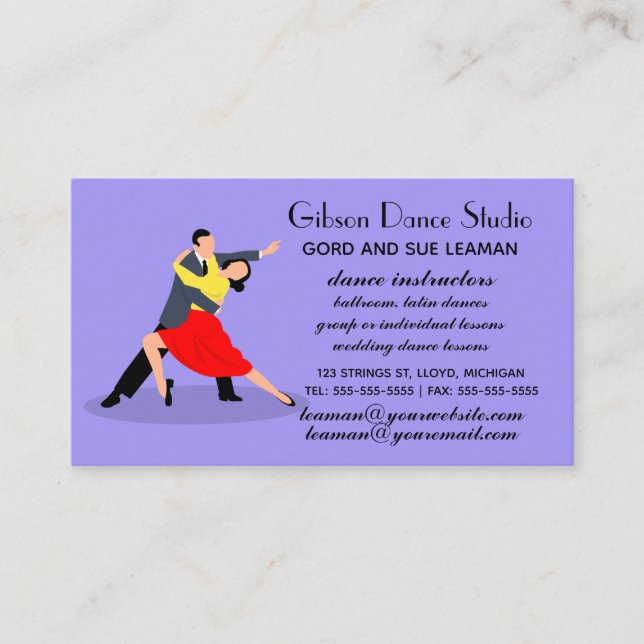 Carte De Visite Studio de danse en couple éditable (Devant)