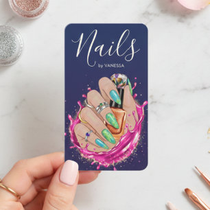 Carte De Visite Studio de Nail Art Bleu Marine Manucure Artiste Bl