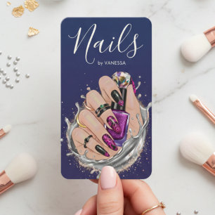 Carte De Visite Studio de Nail Art Bleu Marine Manucure Artiste Ch