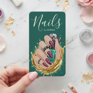 Carte De Visite Studio de Nail Art Vert Foncé Manucuriste Artiste 