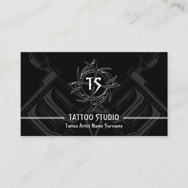 Carte De Visite Studio de tatouage moderne minimaliste noir blanc (Devant)